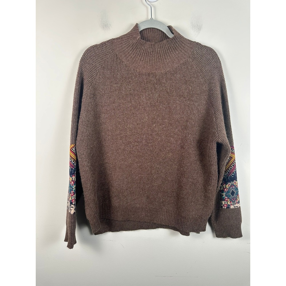 Aratta Silent Journey Sweater Womens Large Brown Very Good Boho Elbow Patch Mock